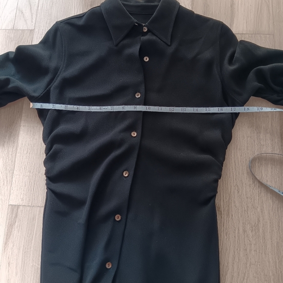 Banana Republic Shirt Dress Midi Black Ruching Button Front A-Line Size 6 - Picture 10 of 14